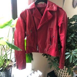Red Leather and Suede Moto Jacket